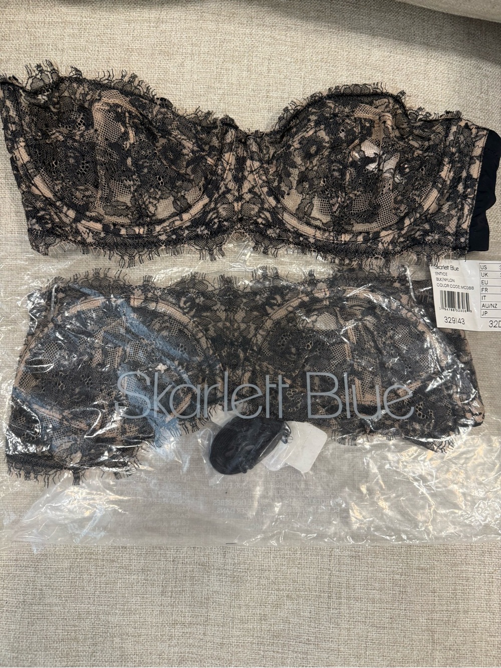 Skarlett Blue Black/nude sheer lace strapless bra nwt